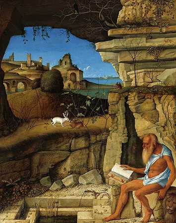 圣杰罗姆·雷丁，1505年绘画`Saint Jerome Reading, Painted in 1505 by Giovanni Bellini