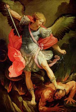 大天使迈克尔击败撒旦，1635年`The Archangel Michael defeating Satan, 1635 by Guido Reni