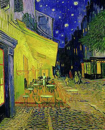 阿尔勒咖啡台，论坛广场，1888年`Cafe Terrace Arles, Place du Forum, 1888 by Vincent van Gogh