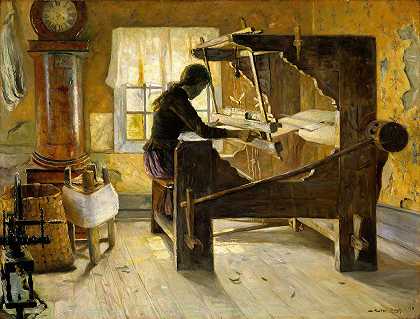 在织机前`At the Loom (1890) by Gustav Wentzel