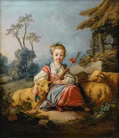 年轻的牧羊女`A young Shepherdess (1762) by Jean-Baptiste Le Prince