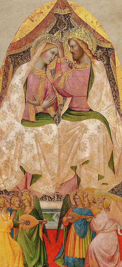 1390年圣母与六位天使的加冕礼`The Coronation of the Virgin with Six Angels, 1390 by Agnolo Gaddi