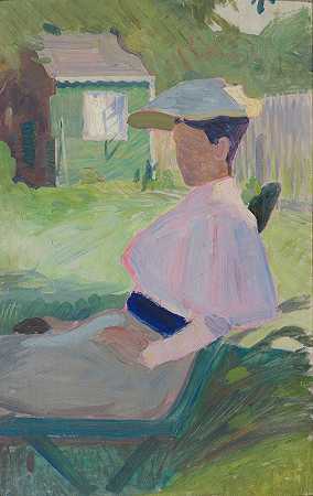 坐在花园椅子上的女人，维斯比`Woman on Garden Chair, Visby by Richard Bergh