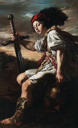 手提哥利亚头颅的大卫`David with the Head of Goliath (1620s) by Domenico Fetti