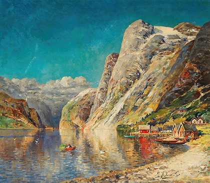 挪威峡湾的夏天`Sommer am Norwegischen Fjord (1900) by Karl Kaufmann