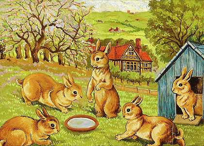 春天的兔子`Springtime Rabbits by Louis Wain