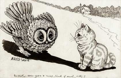 猫头鹰先生-你是一种新的猫头鹰吗，凯蒂？`Mr. Owl – Are You a New Kind of Owl, Kitty ? by Louis Wain
