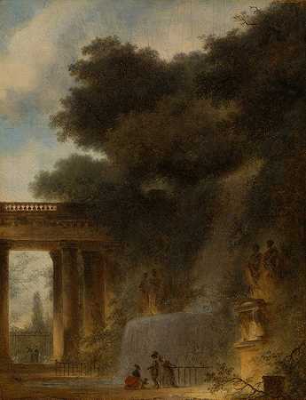 瀑布`The Cascade (ca. 1775) by Jean-Honoré Fragonard