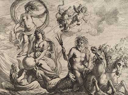 海王星和两匹马在海上`Neptune with Two Horses on the Sea by Cornelis Schut