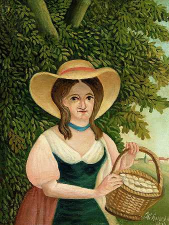 1905-1910年，拿着篮子鸡蛋的女人`Woman with Basket of Eggs, 1905-1910 by Henri Rousseau