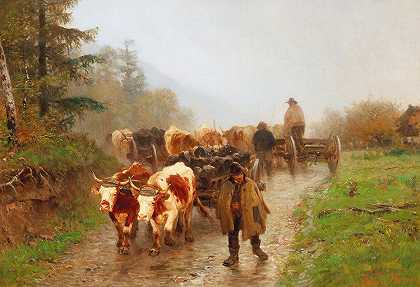 农夫和牛群`Farmer with Team of Oxen by Otto von Thoren
