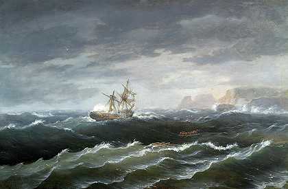 岩石海岸附近的海难`Shipwreck near a Rocky Coast by Thomas Birch