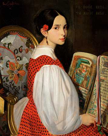 利奥波丁·雨果肖像，1836年`Portrait of Leopoldine Hugo, 1836 by Auguste de Chatillon