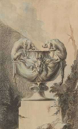 以狩猎为主题的花园花瓶设计`Design for a Garden Vase with Hunting Theme (ca. 1740) by Paul Egell