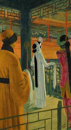 京剧`Opera In Peking (1918) by Alexander Evgenievich Yakovlev