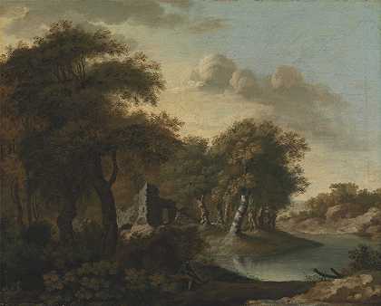 苏塞克斯郡阿伦德尔附近的景观，有废墟`A View Near Arundel, Sussex, with Ruins by Water (mid~18th century) by Water by George Smith