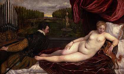 维纳斯带着风琴手和狗，1550年`Venus with an Organist and a Dog, 1550 by Titian