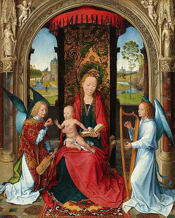 《麦当娜与天使之子》，1479年`Madonna and Child with Angels, 1479 by Hans Memling