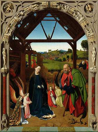 耶稣诞生，1450年`The Nativity, 1450 by Petrus Christus