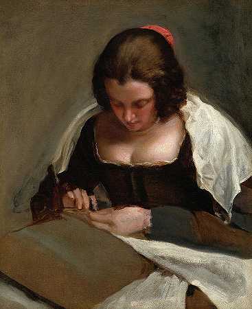 《针线女侠》，1640-1650年`The Needlewoman, 1640-1650 by Diego Velazquez