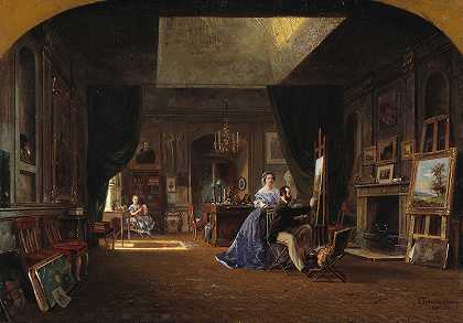 卡尔十五世在学习中`Karl XVs studio (1862) by Pierre Tetar van Elven