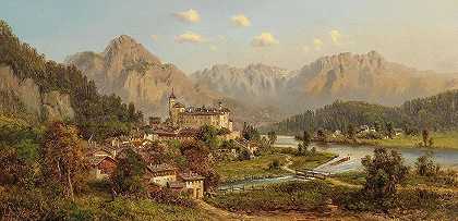蒂罗尔的安布拉斯城堡`Schloß Ambras in Tirol (1880) by Edmund Höd