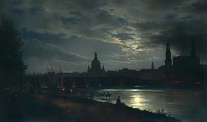 月光下的德累斯顿景色`View of Dresden by Moonlight