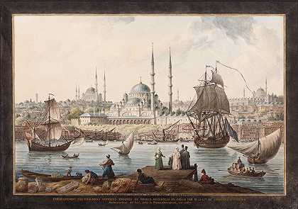 新卡米和İ斯坦布尔港`Yeni Camii and The Port of İstanbul by Jean-Baptiste Hilaire