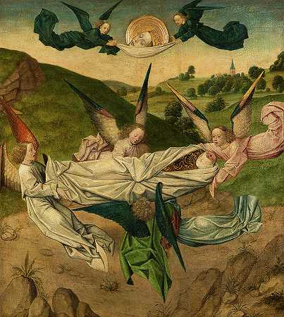 将圣凯瑟琳的遗体抬到西奈山的天使`Angels Bearing the Body of Saint Catherine to Mount Sinai by Old Master