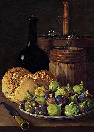 《无花果和面包的静物》，1770年`Still Life with Figs and Bread, 1770 by Luis Melendez