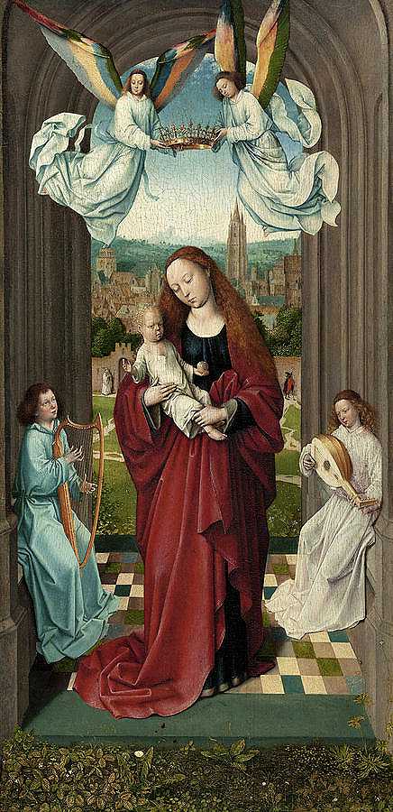 《天使之间的圣母与孩子》，1500年`The Virgin and the Child between Angels, 1500 by Master of the Andre Madonna