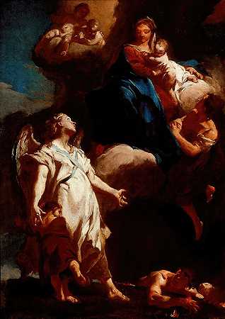 在守护天使面前出现的圣母`The Virgin Appearing to the Guardian Angel (circa 1717~1718) by Giovanni Battista Piazzetta