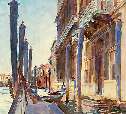 1904-1907年，大运河上的平底船停泊处`Gondola Moorings on the Grand Canal, 1904-1907 by John Singer Sargent