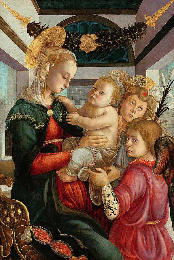 《麦当娜与天使之子》，1465-1470年`Madonna and Child with Angels, 1465-1470 by Sandro Botticelli