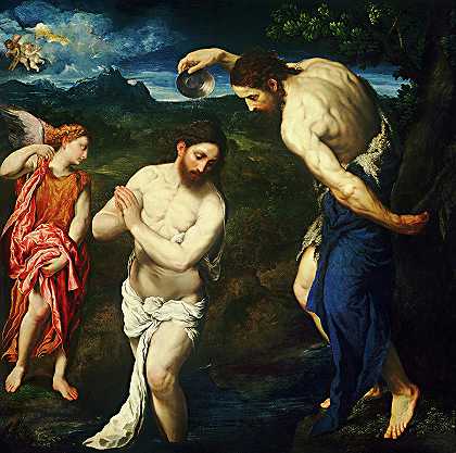 1535-1540年的基督洗礼`The Baptism of Christ, 1535-1540 by Paris Bordone