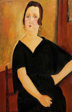 艾米迪夫人，一个抽烟的女人，画于1918年`Madame Amedee, Woman with Cigarette, Painted in 1918 by Amedeo Modigliani