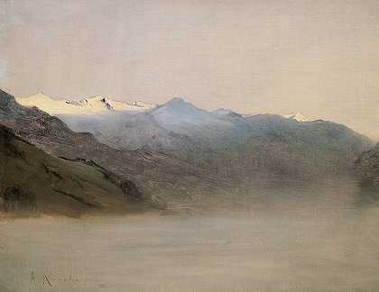 雾中的加斯坦山谷`Das Gasteinertal im Nebel (1877) by Anton Romako
