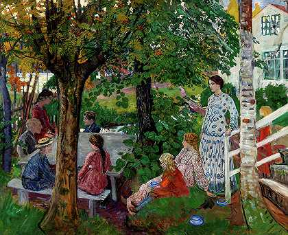 在牧师住宅花园过生日`Birthday in the Parsonage Garden by Nikolai Astrup
