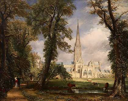 从主教花园看索尔兹伯里大教堂`Salisbury Cathedral from the Bishop\’s Garden
