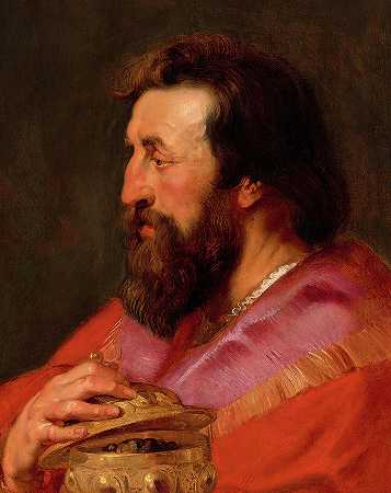 三王之一的首领，梅尔基奥，亚述国王，1618年`Head of One of the Three Kings, Melchior, The Assyrian King, 1618 by Peter Paul Rubens