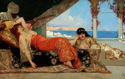 埃米尔的最爱，1879年`The Favorite of the Emir, 1879 by Jean Joseph Benjamin Constant
