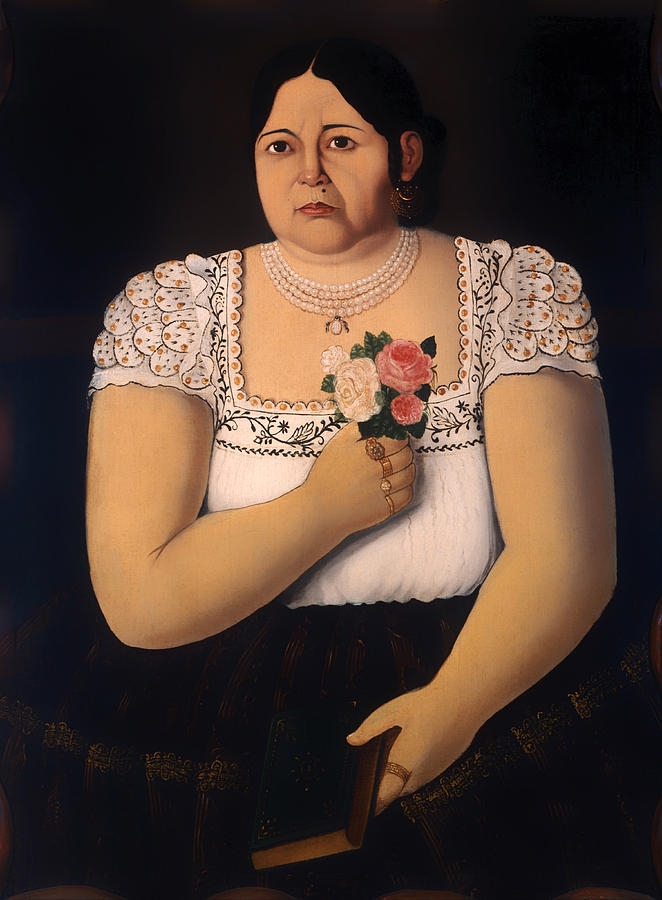 一位普埃布拉本地人的肖像，带着一束玫瑰`Portrait of a Native Puebla Native with a Bouquet of Roses