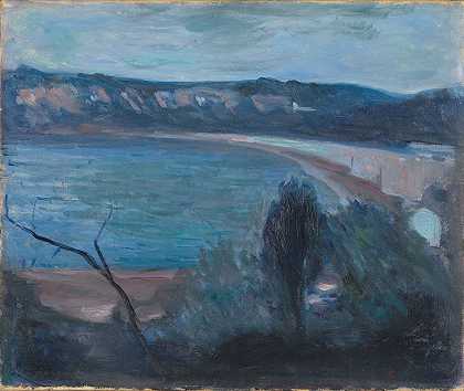 月光`Moonlight by the Mediterranean (1891) by the Mediterranean by Edvard Munch