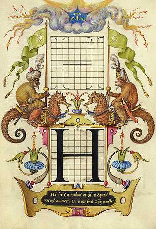 字母H的构造指南，1591-1596`Guide for Constructing the Letter H, 1591-1596 by Joris Hoefnagel