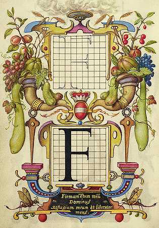 字母F的构造指南，1591-1596`Guide for Constructing the Letter F, 1591-1596 by Joris Hoefnagel