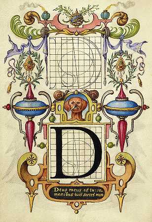 字母D的构造指南，1591-1596`Guide for Constructing the Letter D, 1591-1596 by Joris Hoefnagel