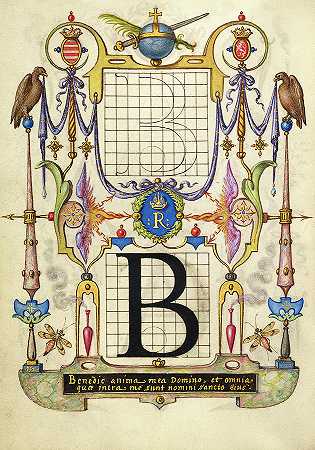 字母B的构造指南，1591-1596`Guide for Constructing the Letter B, 1591-1596 by Joris Hoefnagel