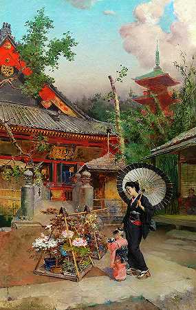 赏花，东京`Admiring the Flowers, Tokyo by Harry Humphrey Moore
