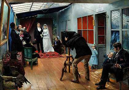 1879年在摄影师工作室举行的婚礼`Wedding in the Photographer\’s Studio, 1879 by Pascal Dagnan-Bouveret