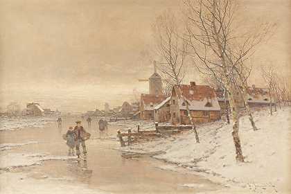 冬季景观`Winter landscape by Johann Jungblut